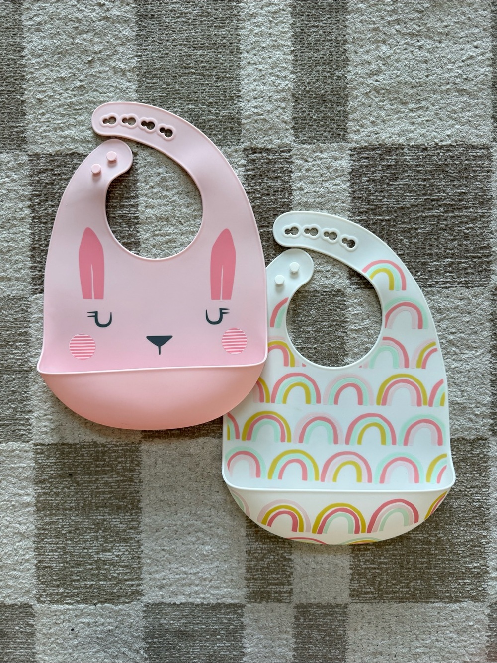 cloud island Silicone Bibs Set - Pink Bunny & White Rainbow